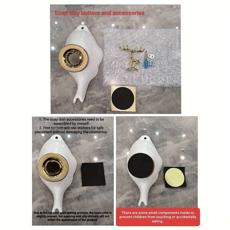 Ceramic Leaf-Shaped Soap Dish with Self-Draining for Bathroom Sink Storage