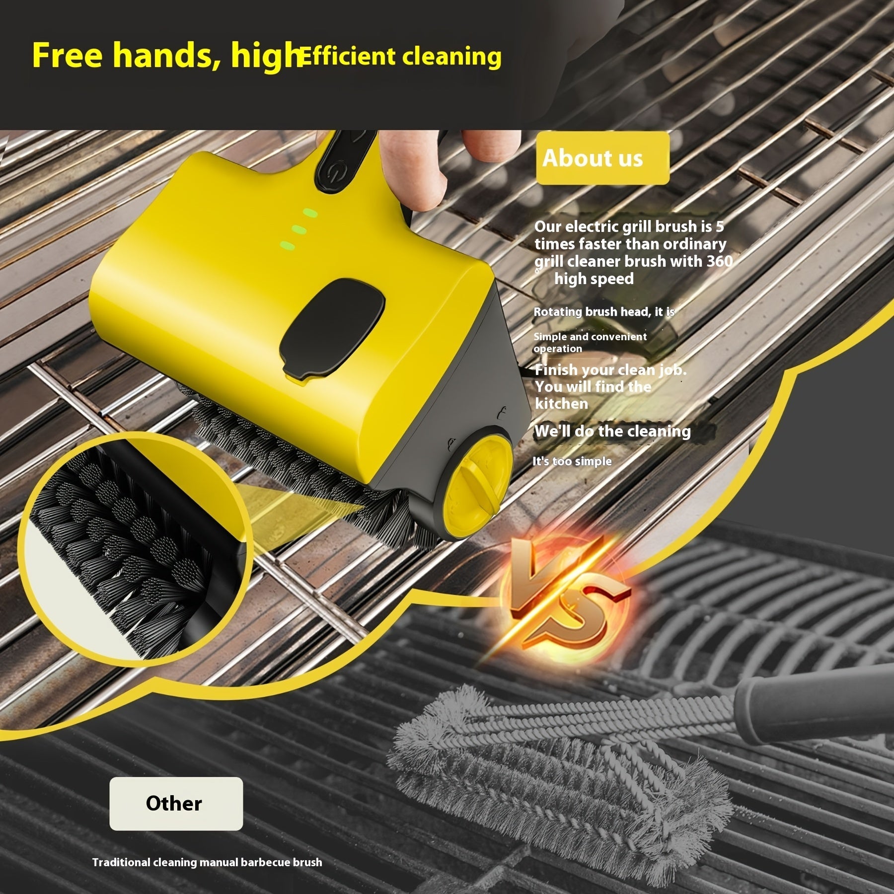 Wireless Electric Grill Cleaning Brush with Replaceable Head for Kitchen Tiles