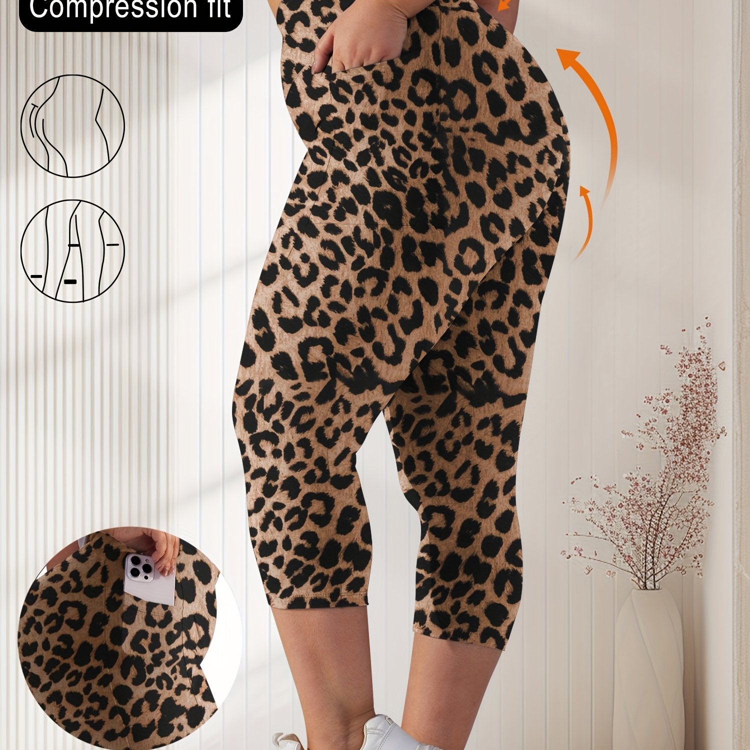 Женские капри-лосины большого размера с высокой талией и карманами, из полиэстеровой смеси, тёмно-синий