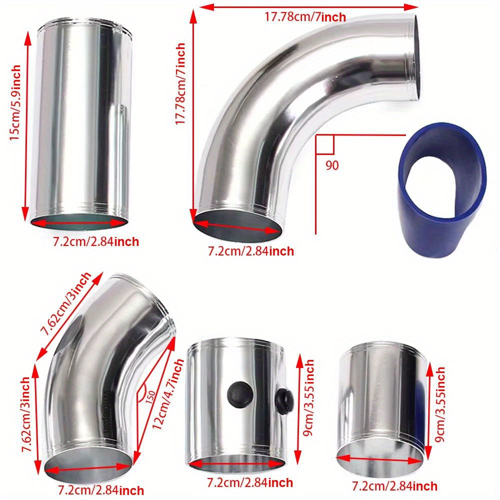 Universal alyuminiy qotishmasi sovuq havo olish quvuri to'plami 3 dyuym 76mm turbo uchun