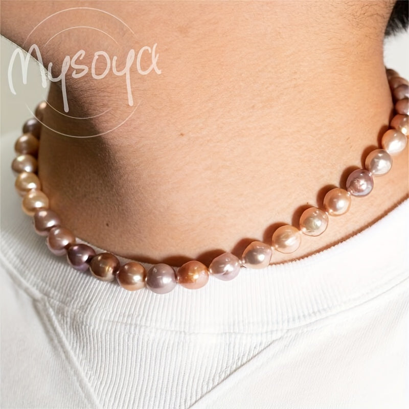Purple and Pink Freshwater Pearl Necklace with 10-12mm Pearls and Gold Clasp