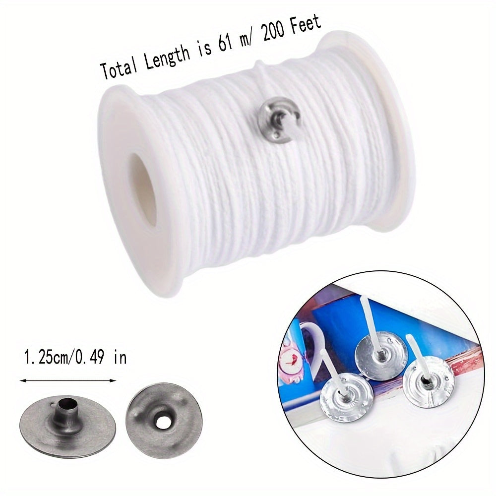 60.96 Meter Cotton Braided Candle Wicks with Core Spool and Metal Sustainer Tabs for DIY Candle Making