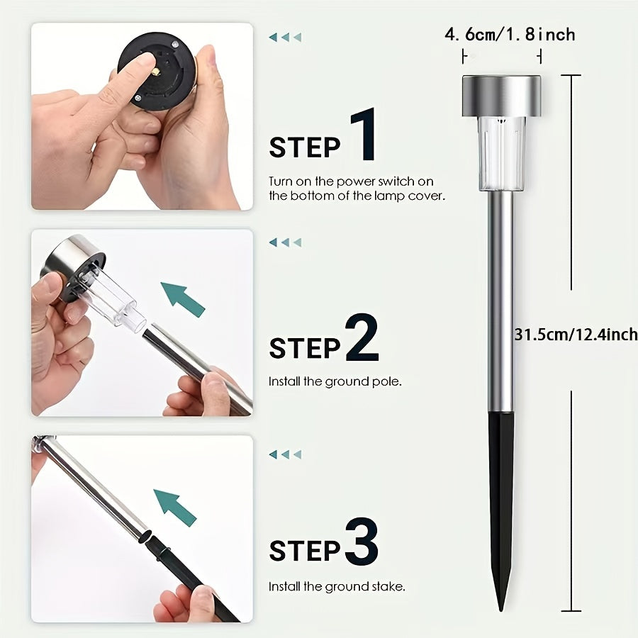 10 dona zanglamaydigan po'latdan yasalgan quyosh energiyali LED bog' yo'lak chiroqlari tashqi bezak uchun