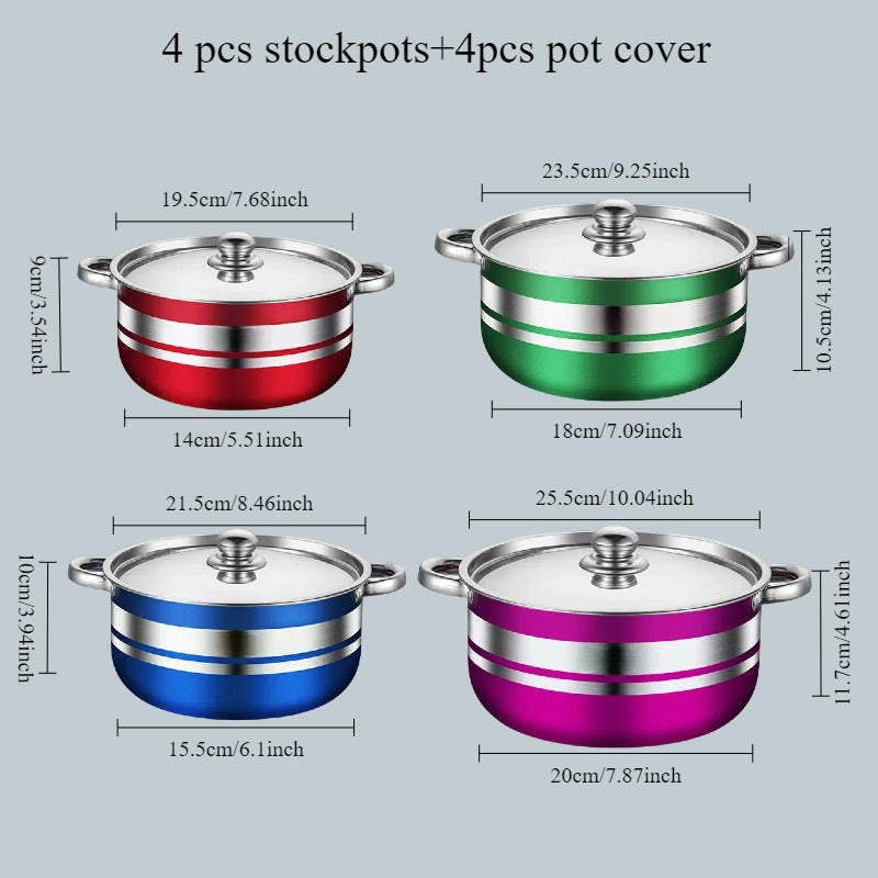 Set of 9 Stainless Steel Soup Pots with Lids for Induction and Gas Stoves