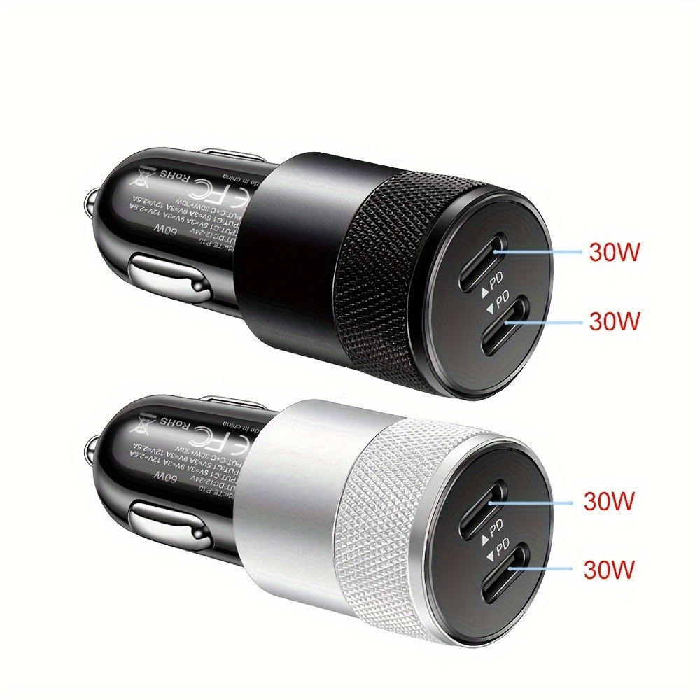 Dual USB-C Car Charger 60W Fast Charging Adapter with Quick Charge 3.0