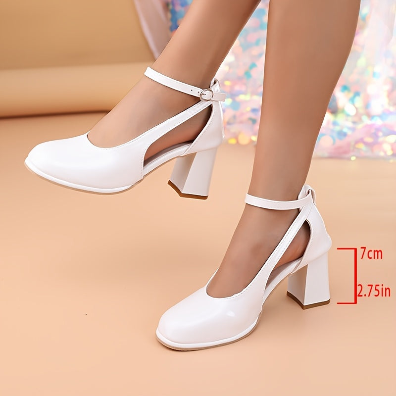 Women Chunky Heel High Heels Square Toe Low Top Shoes Shallow Mouth Rubber