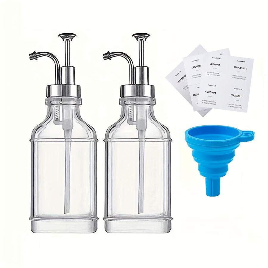 2 Pack 500ml Square Glass Dispenser Bottles for Syrup Milk Tea Soap White
