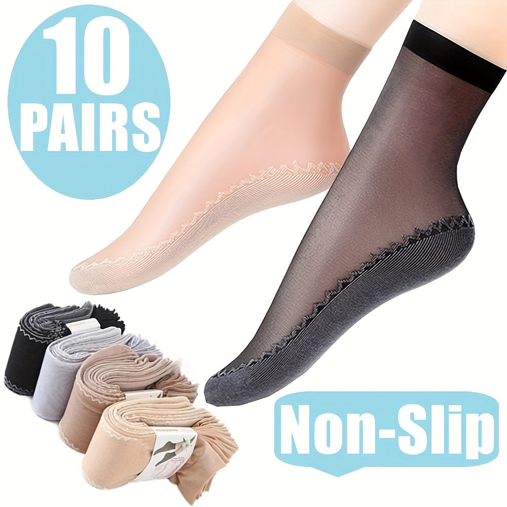 Women's Mesh Ankle Socks 10 Pairs Non-Slip Breathable Nylon Ribbed Cuffs