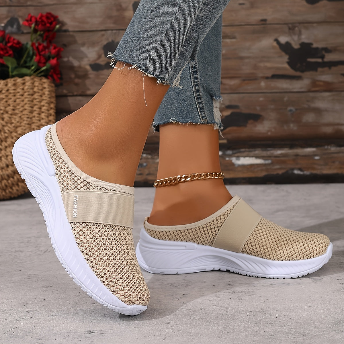 Women's Mesh Slip-On Sneakers White Black Casual Beach Summer Shoes