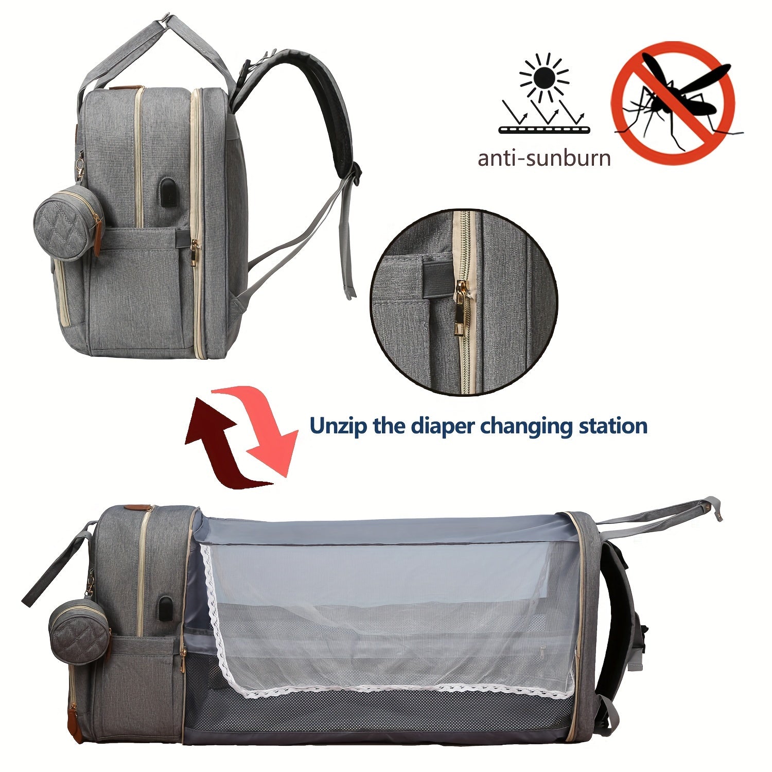 Diaper Bag Backpack for Moms and Dads Polyester Travel Bag with USB Charging Port and Utility Pocket