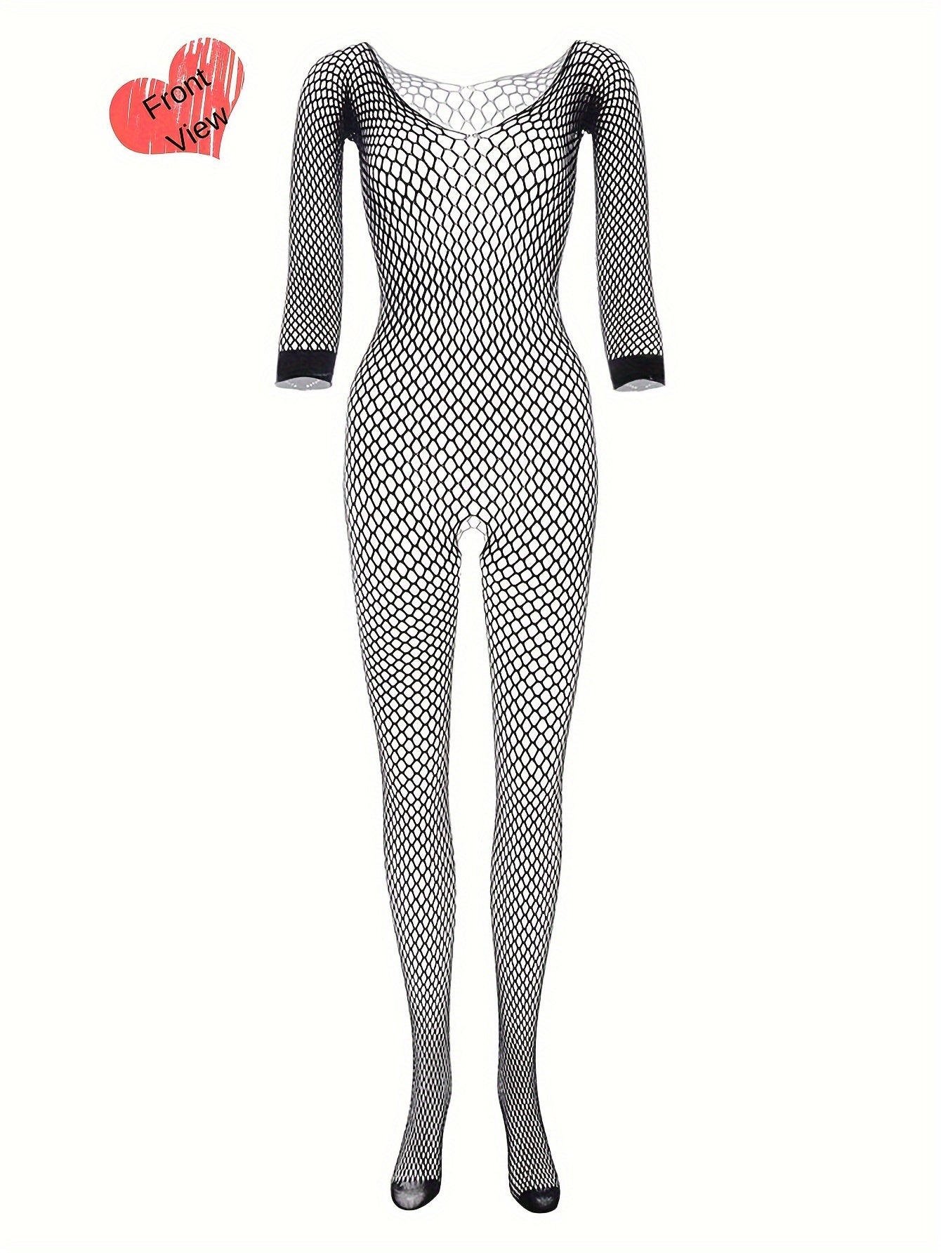 Women’s Fishnet Bodysuit Sheer Hollow-Out Long Sleeve Stretch Nylon Exotic Lingerie