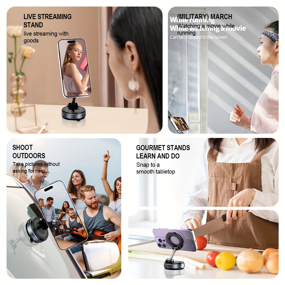 Adjustable Foldable Magnetic Car Phone Holder ABS Round 360° Rotatable Vacuum Suction