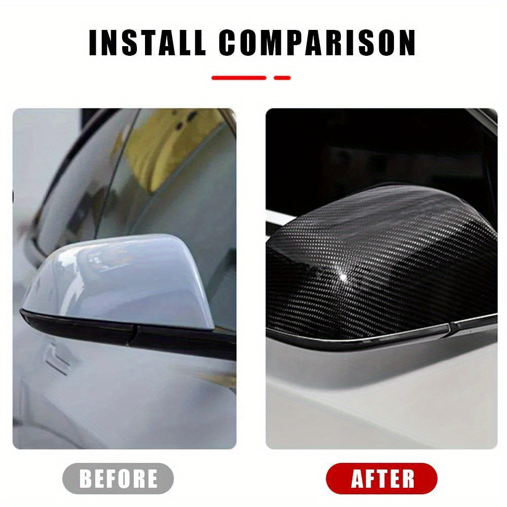 Rearview Mirror Cover Carbon Fiber Trim for Tesla Model Y Matte Finish