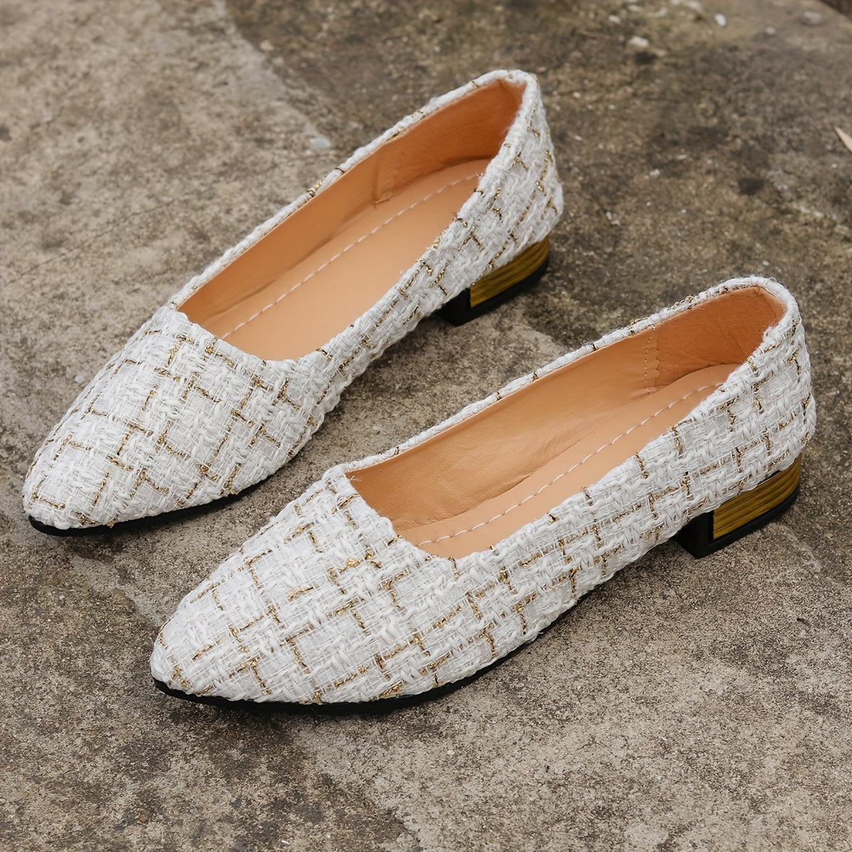 Women's Tweed Pattern Flats Slip-On Point Toe Casual Shoes