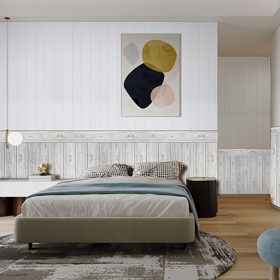 10pcs Wood Grain Self-Adhesive Wall Stickers 35x35cm Rectangular Cabin Style Decor