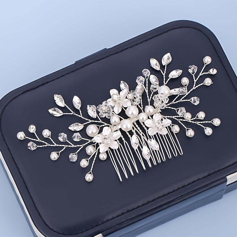 Ободок для волос невесты с кристаллами и искусственными жемчужинами, свадебный аксессуар для волос, элегантная свадебная шпилька
