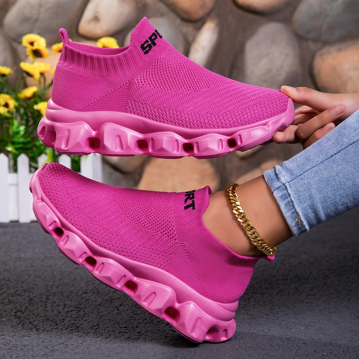 Women's Breathable Knitted Fabric Slip-On Sneakers Casual Athletic Shoes