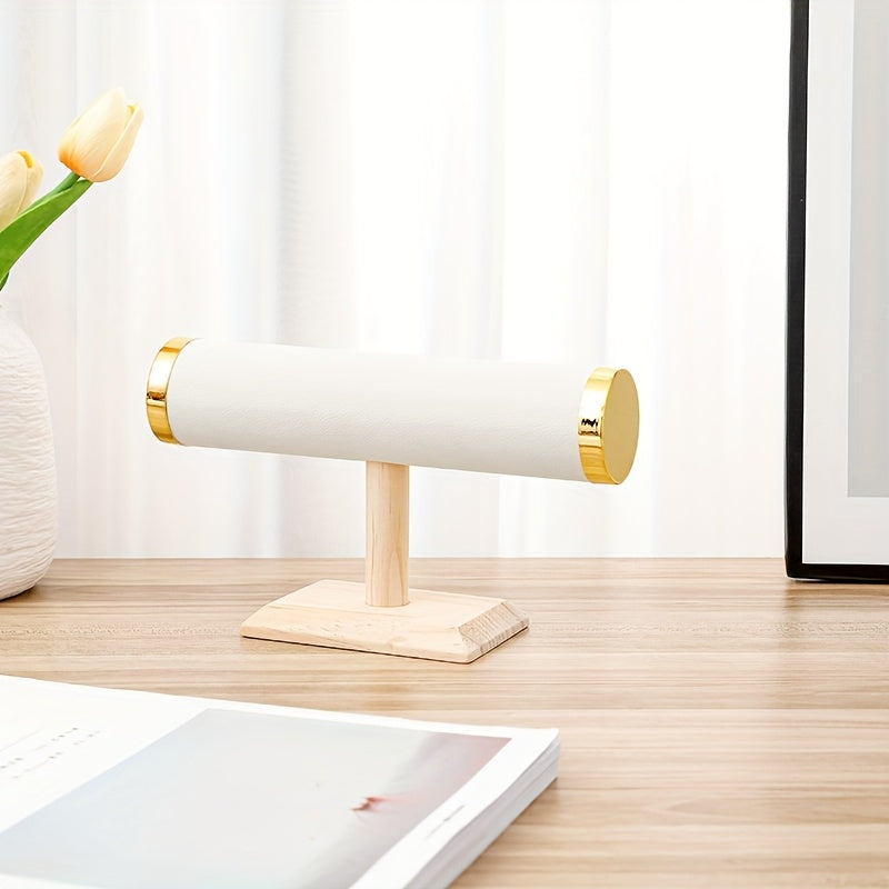 Wood Jewelry Organizer Stand with Velvet Lining and Gold Accents for Necklaces Watches and Bracelets