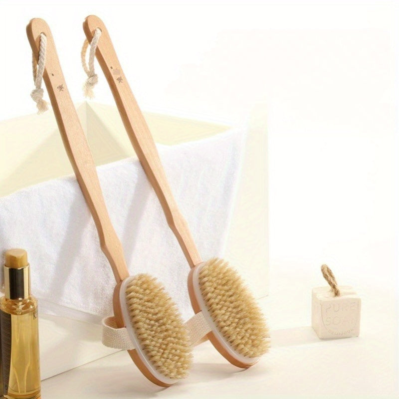 Dry Brush for Sensitive Skin with Long Handle, Natural Bristles, Odorless