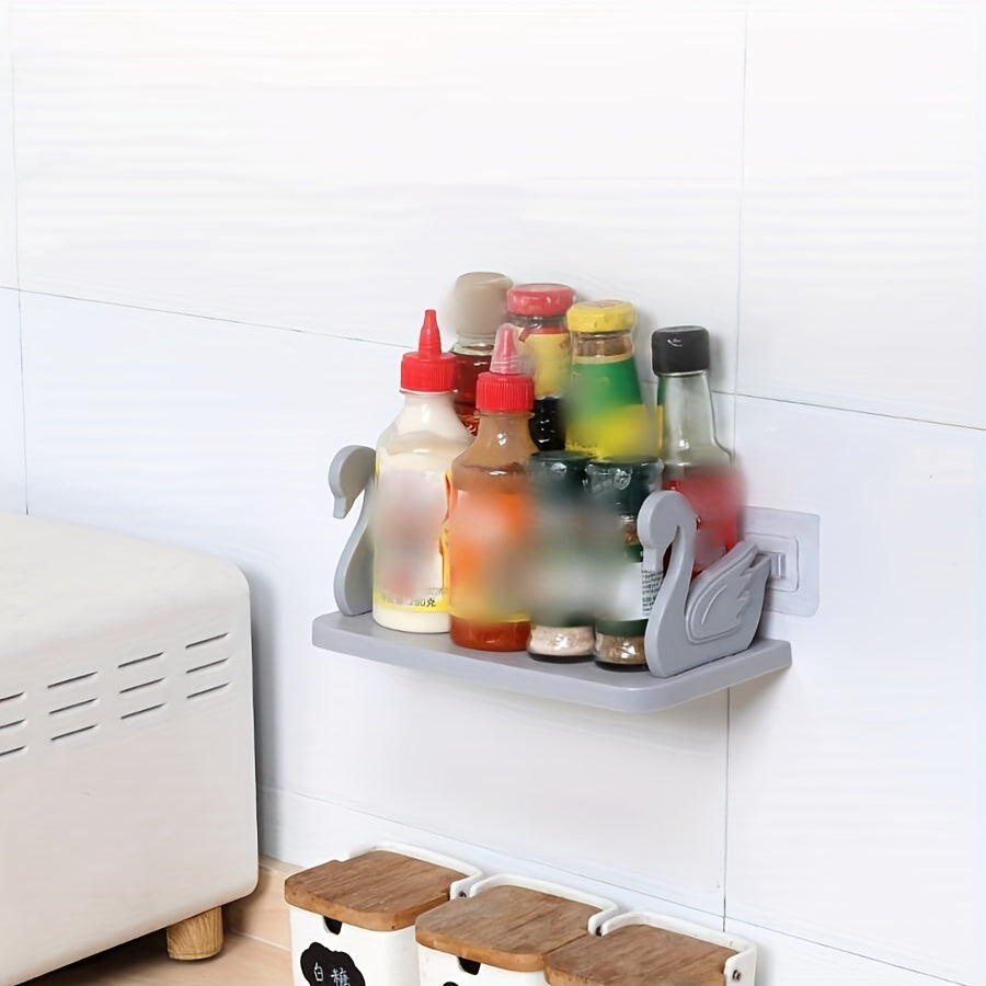 Wall-Mounted Storage Rack with Swan Shelf for Kitchen and Bathroom Organization