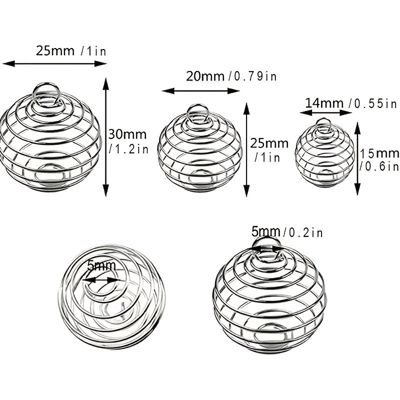 Set of 30 Silver Spiral Bead Cage Pendants in 3 Sizes for Jewelry Making and Necklaces