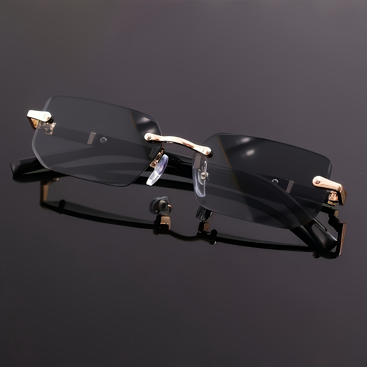 Men's Rimless Square Glasses Black Mirrored PC Frame Casual Hip Hop Fashion