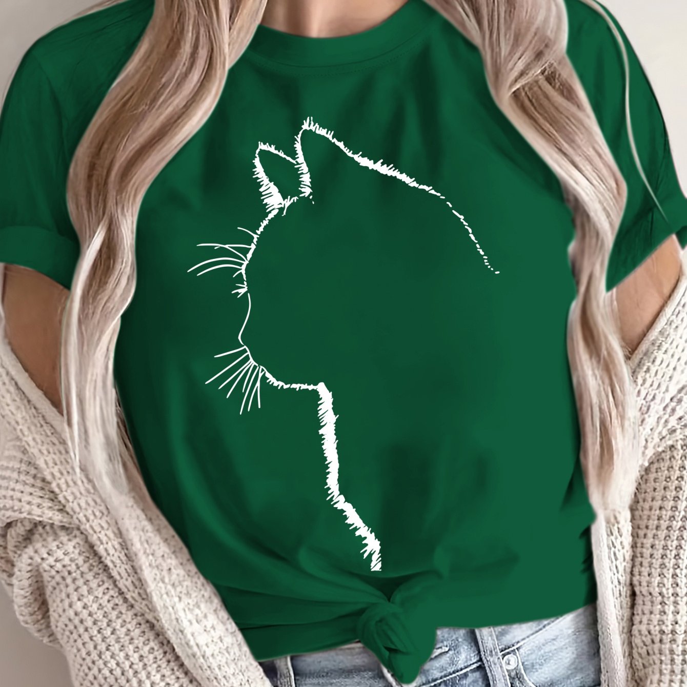 Women's Oversized Cotton Cat Graphic T-Shirt Casual Short Sleeve All-Season
