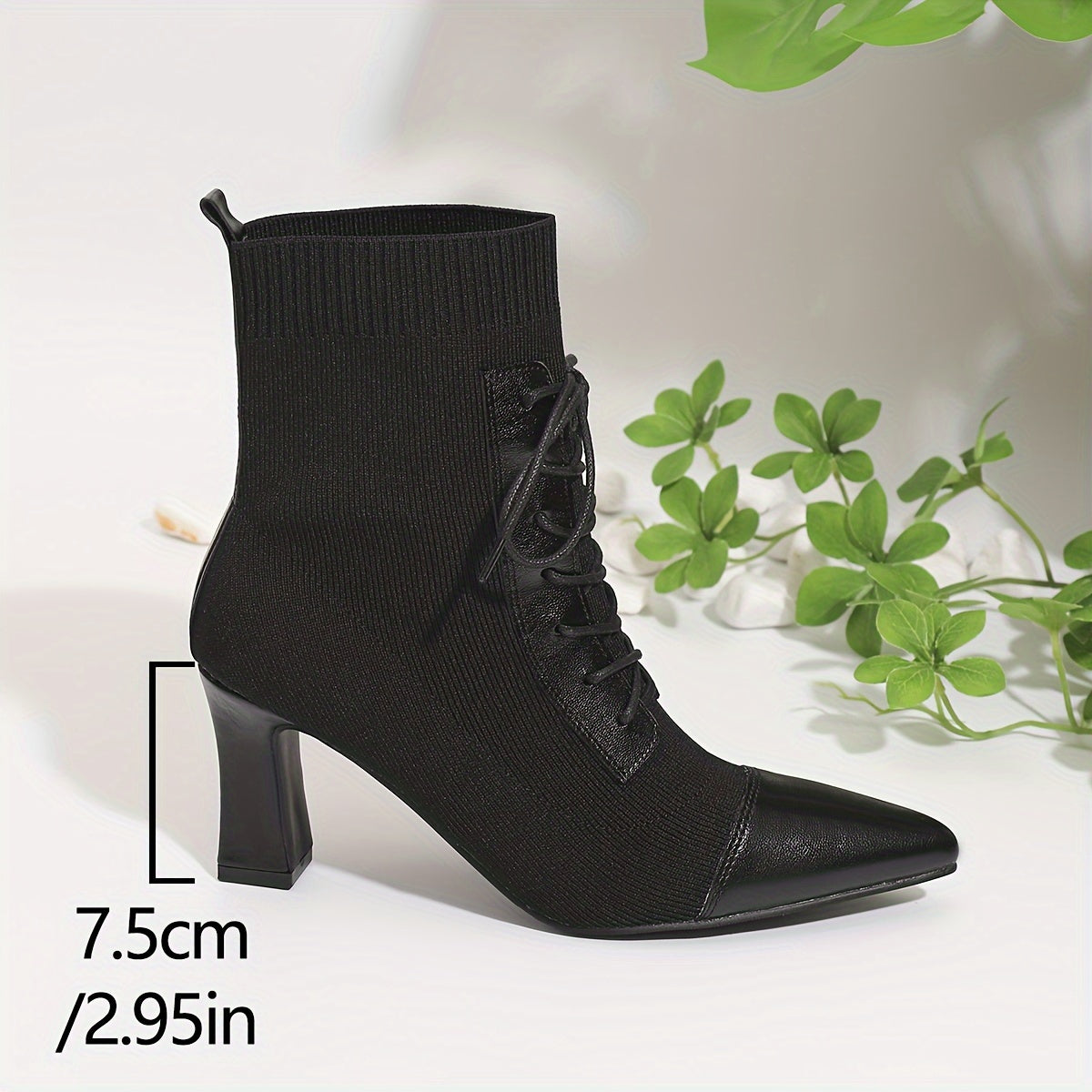 Женские черные ботинки на каблуке с заостренным носком и массивным каблуком для зимы, на slip-on