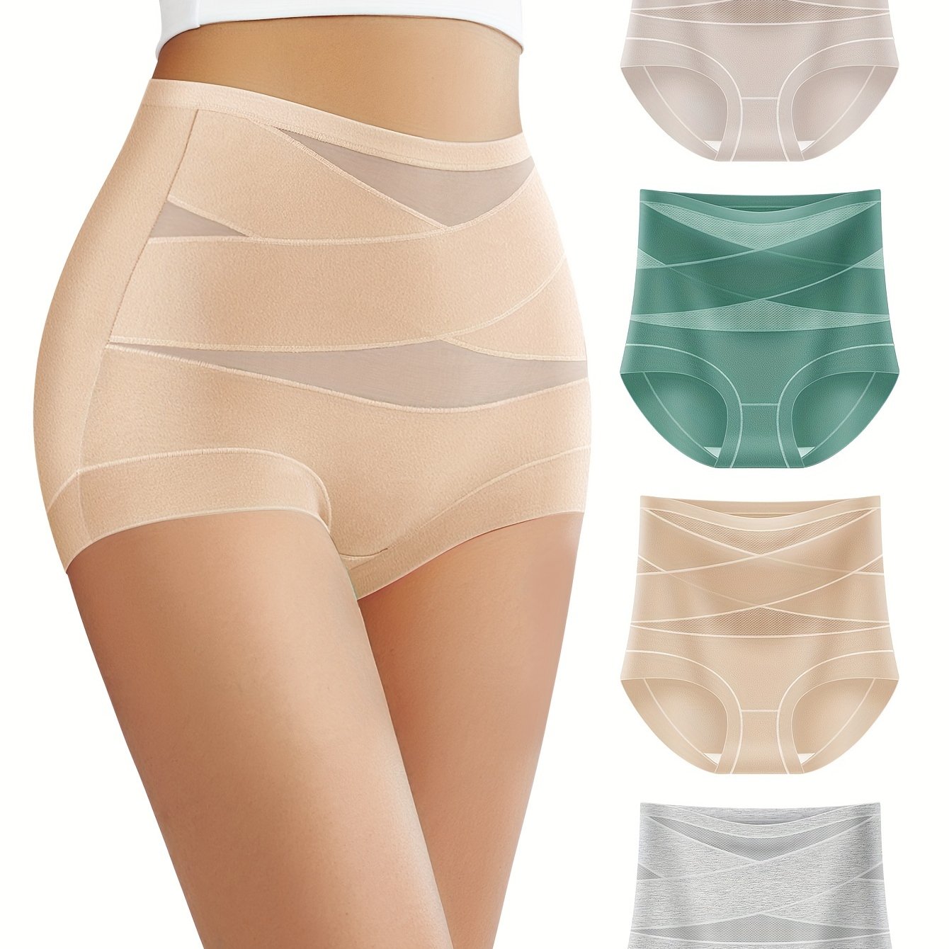 4-Pack High Waist Women's Briefs Tummy Control Cotton Stretchy Underwear