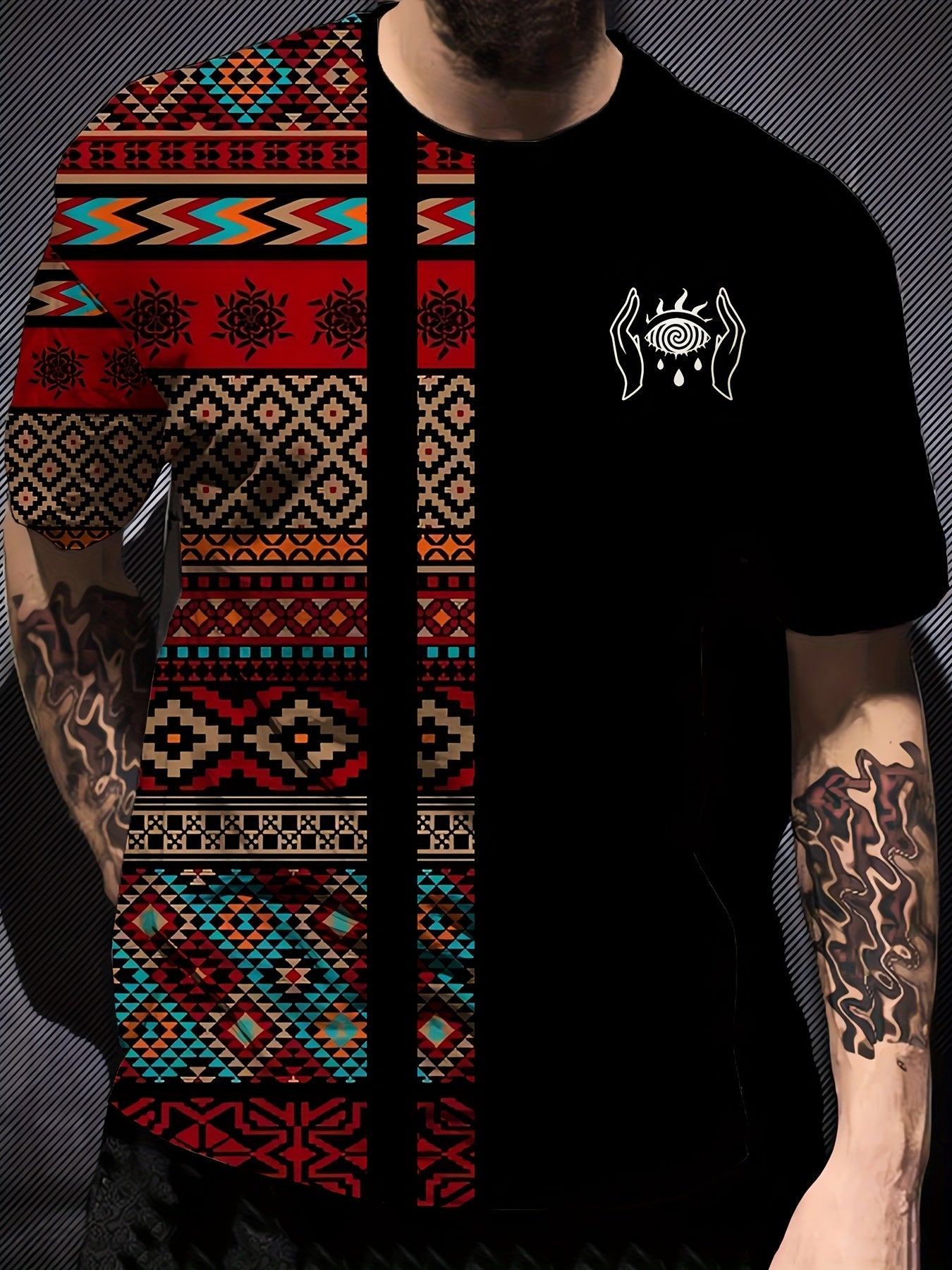 Men's Athletic 3D Print Color Block T-Shirt Breathable Polyester Casual Gym