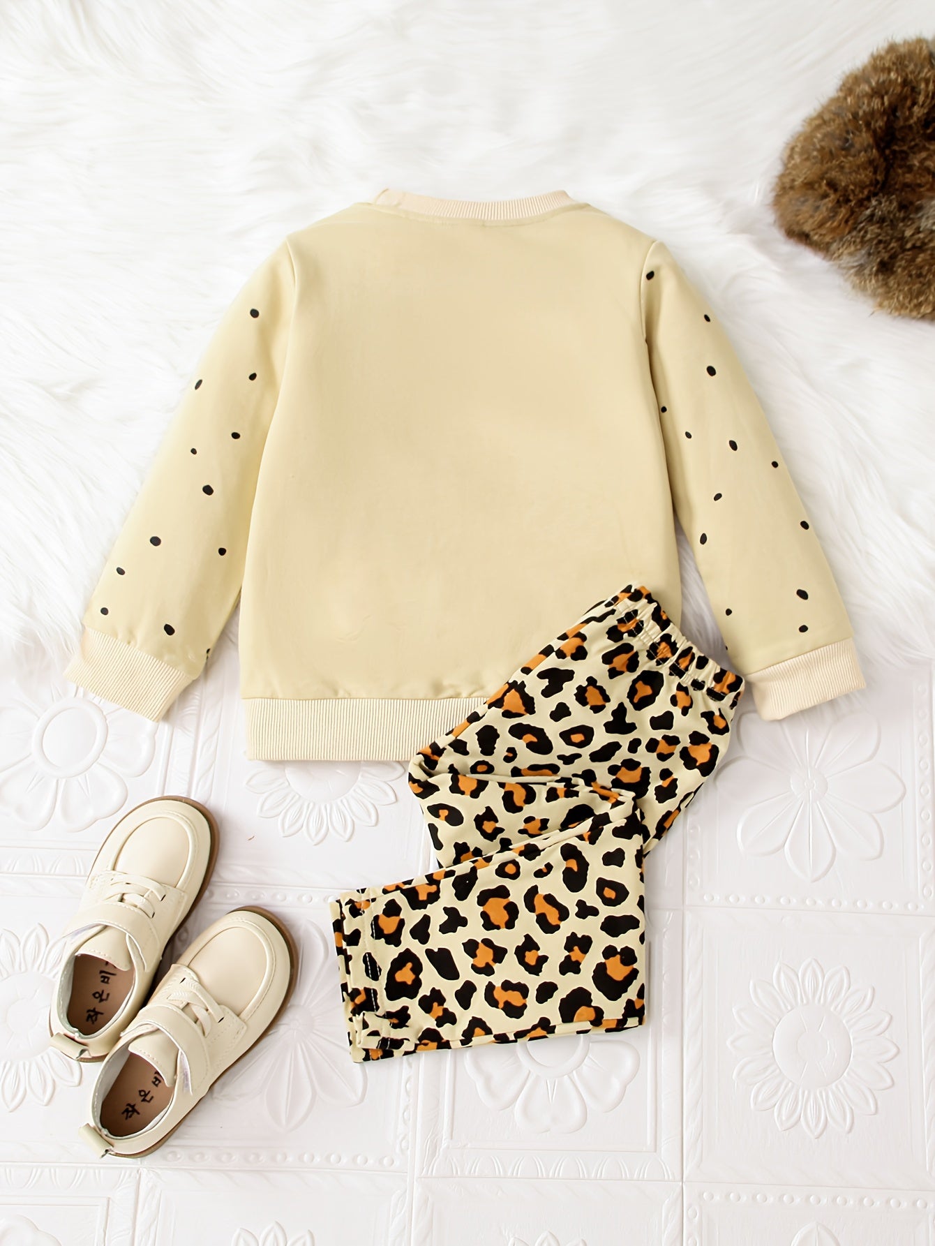 Toddler Girls Leopard Print Set Pullover Sweatshirt and Pants for Spring Fall Outdoor Activities