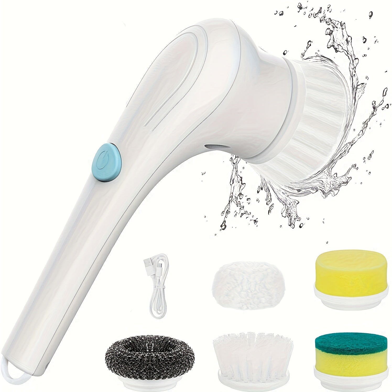 Cordless Handheld Cleaning Brush with 5 Interchangeable Brush Heads for Bathroom Kitchen Floor