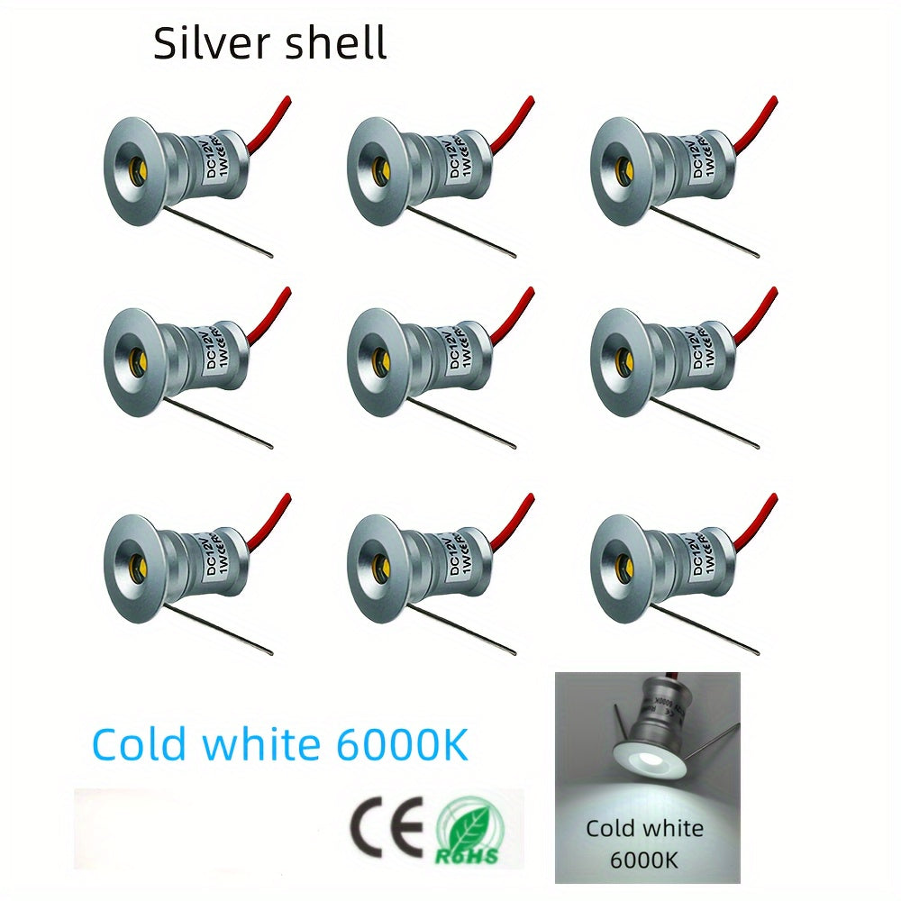 9pcs Mini 1W LED Recessed Spotlights Warm White for Cabinets Stairs Walkways