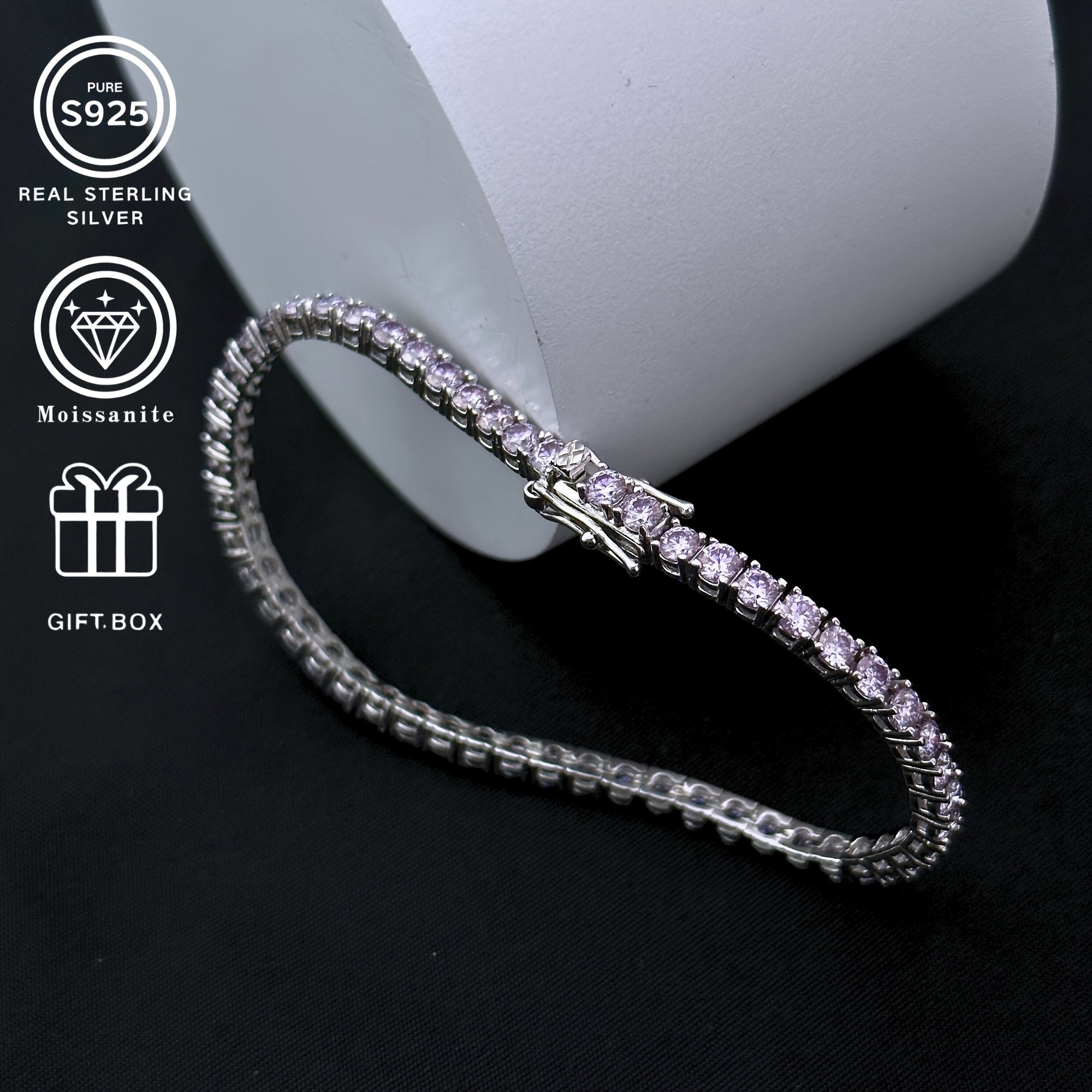 Moissanite Tennis Bracelet S925 Sterling Silver White Gold Plated Unisex Jewelry