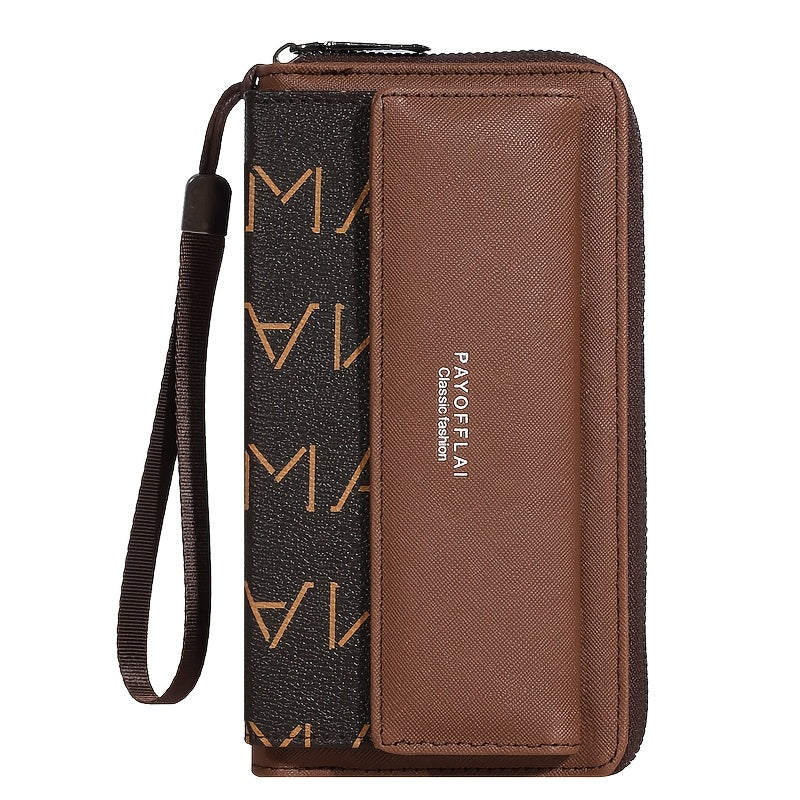 Vintage Women's Faux Leather Wallet with Wristlet Dual-Clasp Closure Zipper Card Slots Photo Pocket