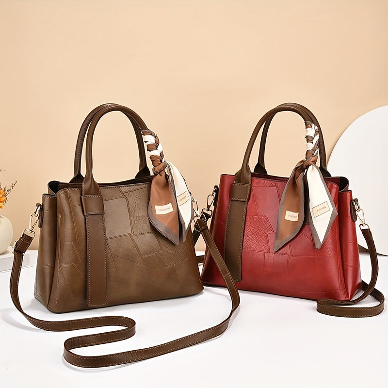 Женская модная сумка-тоут темно-коричневого цвета с застежкой на молнии, полиэстеровой подкладкой и окрашенными краями. Также может использоваться как сумка через плечо.