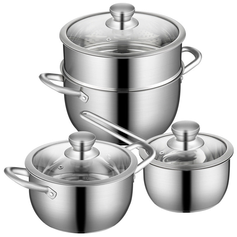 Set of 3 Stainless Steel Pots Food-Safe Steaming Cookware
