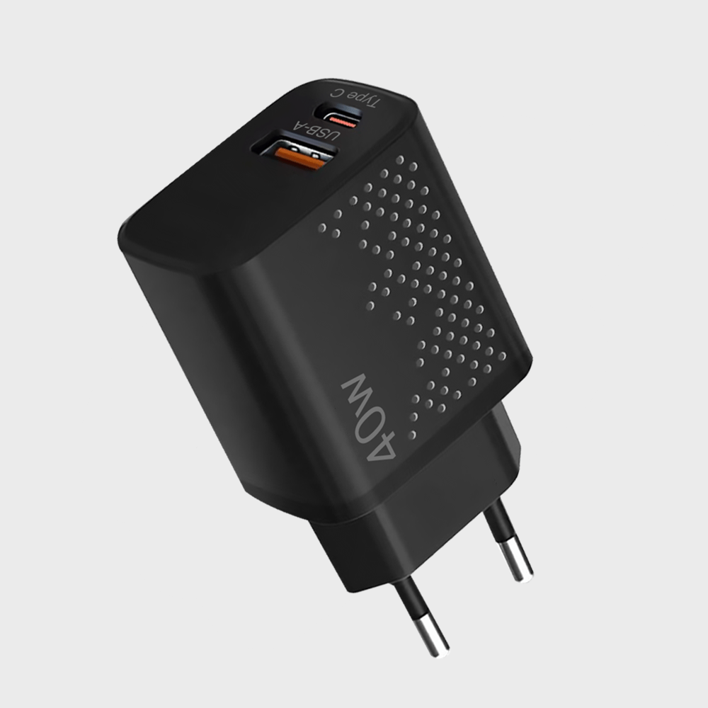 40W Dual Port USB-C Wall Charger with PD QC Fast Charging European Plug for Travel