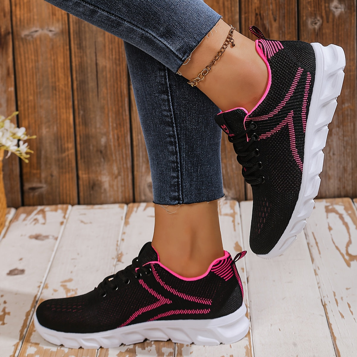 Zapatillas de punto transpirables para mujer - Zapatos casuales para caminar con parte superior de malla y suela de goma