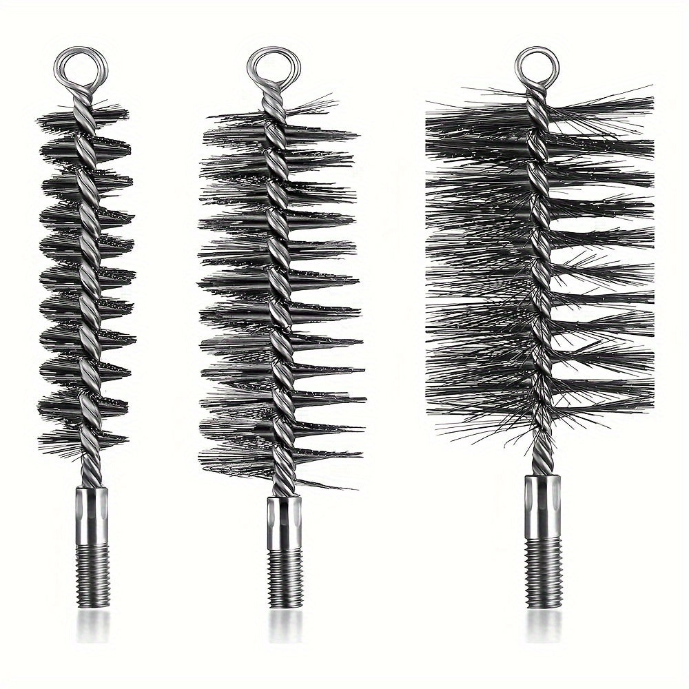 Set of 3 Stainless Steel Chimney Cleaning Brushes for Fireplace and Vent Ducts