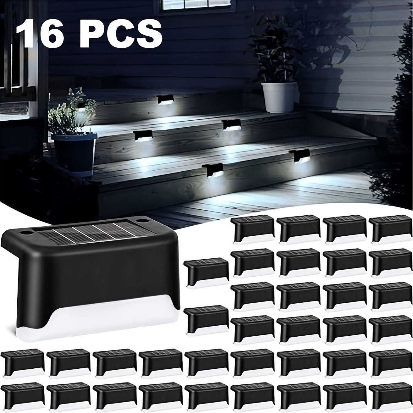 Lámparas solares LED de paso de 16/12/4 piezas para exteriores, para escaleras, caminos, resistentes al agua IPX-4