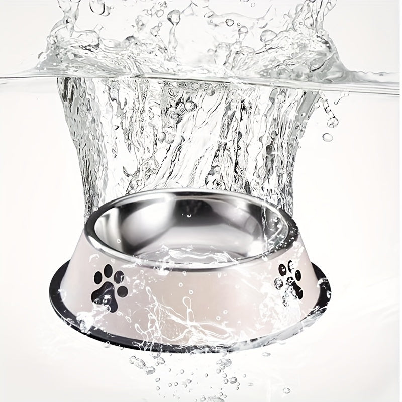 Cuenco para mascotas de acero inoxidable antideslizante, fácil de limpiar para perros y gatos en tres tamaños