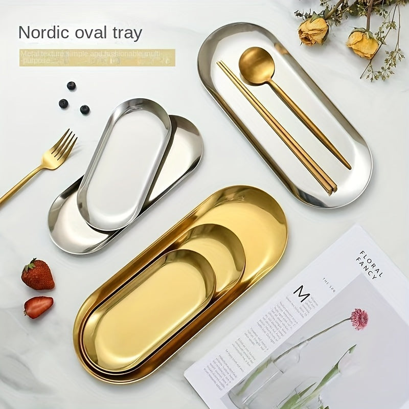 Bandeja de joyería ovalada de acero inoxidable para almacenamiento y servicio