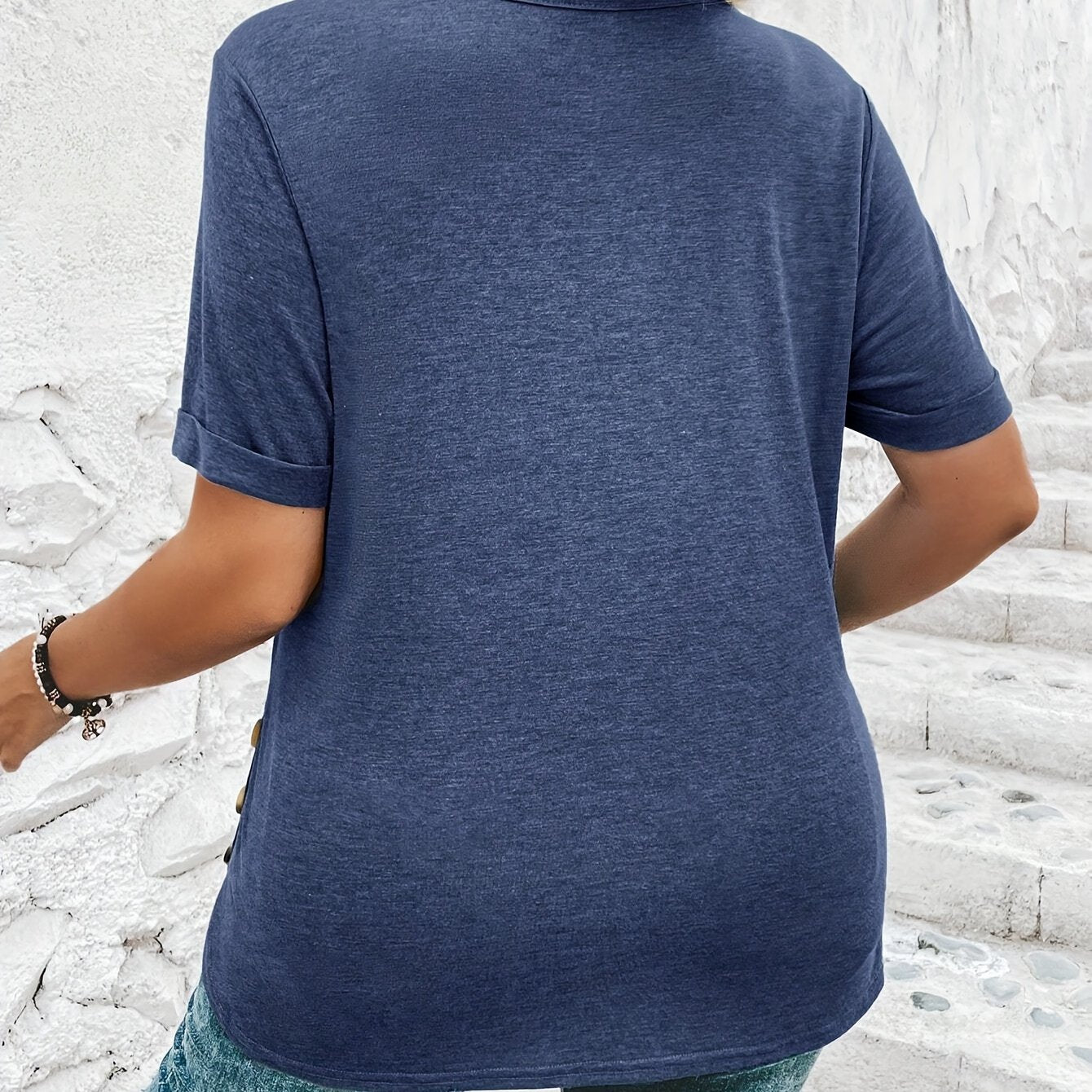 Plus Size Curved Hem T-Shirt Casual Crew Neck Short Sleeve Womens Clothing