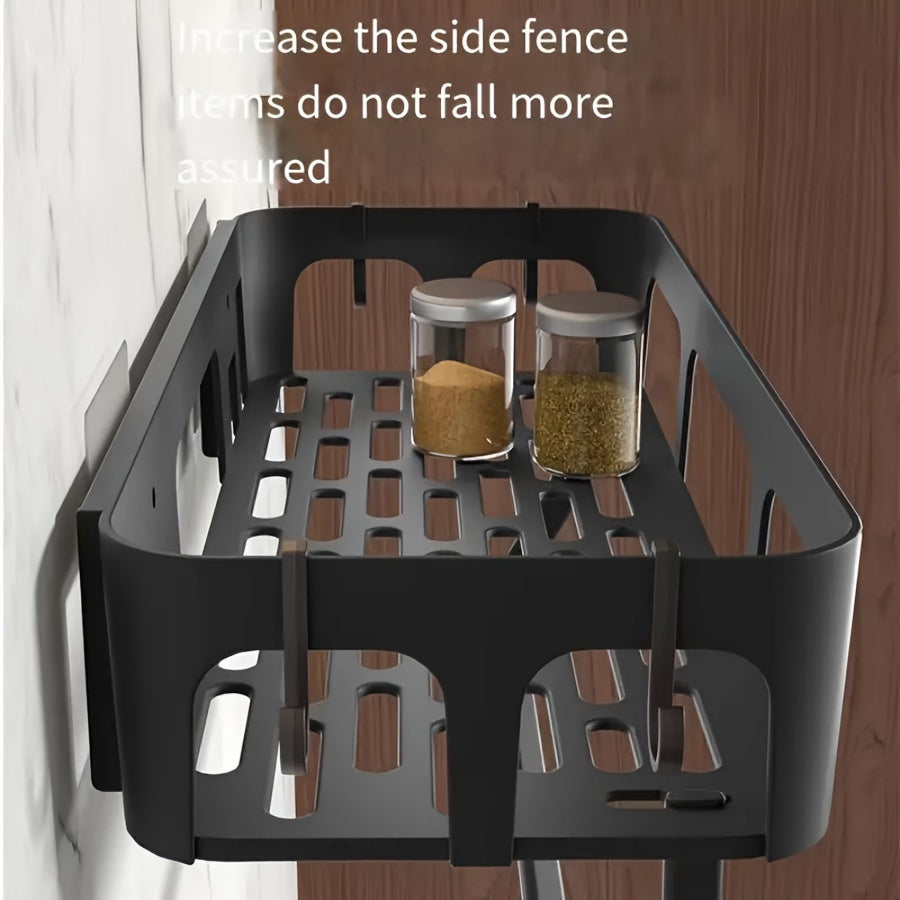 Estante de almacenamiento para cocina sin taladro con ganchos, organizador de pared para especias y suministros
