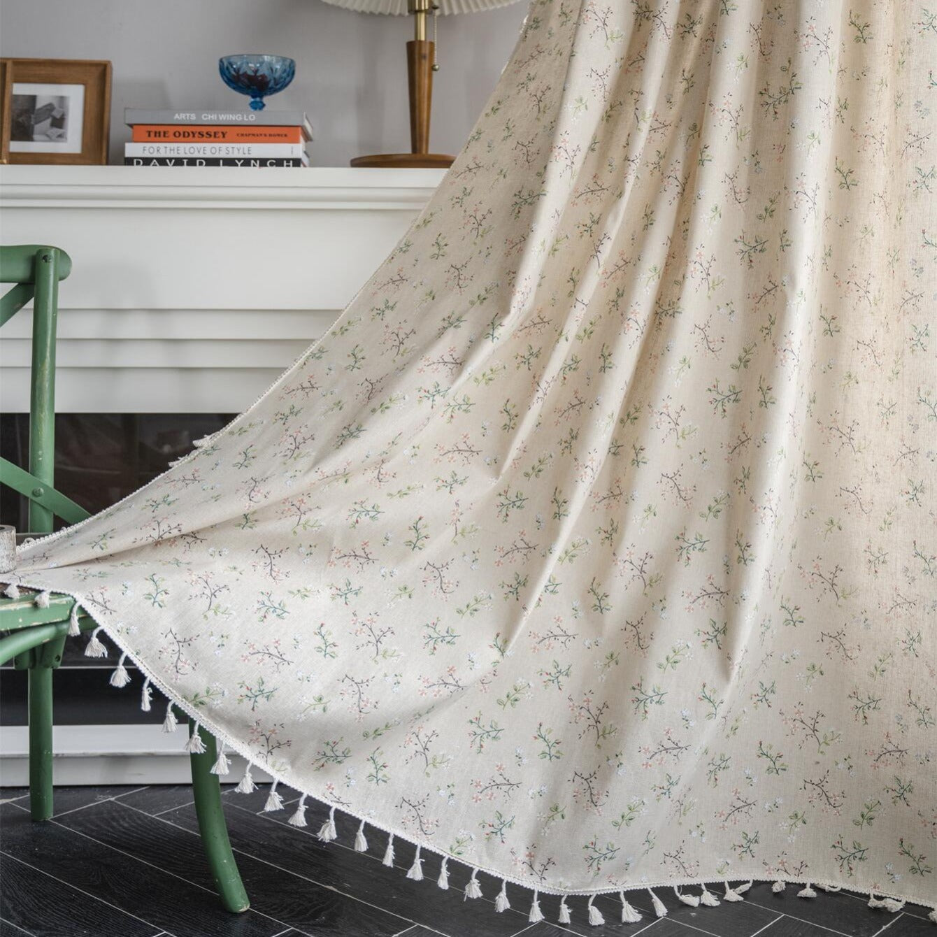 Bohemian Floral Milk-White Linen Curtain with Semi-Shading for Living Room Bedroom Office