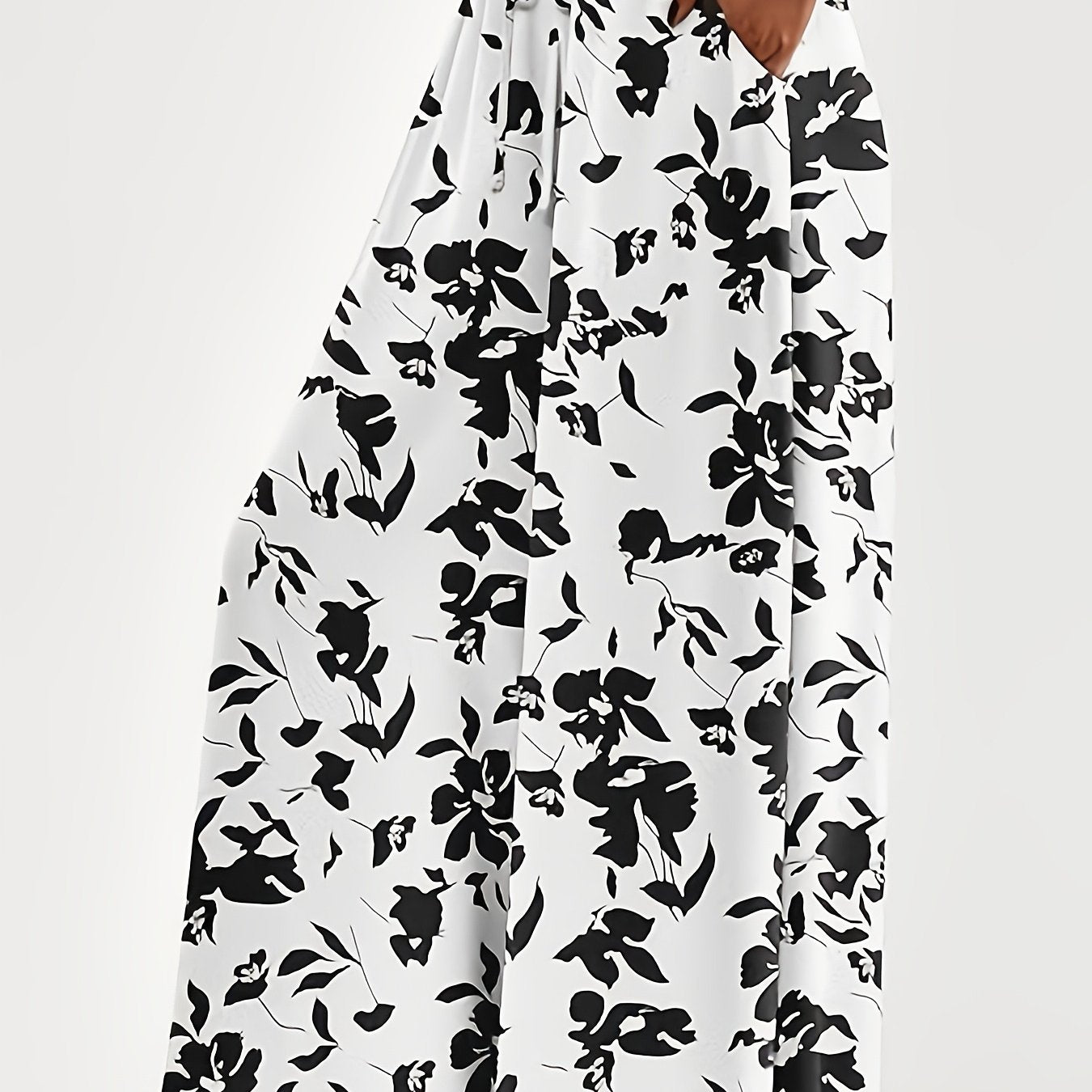 Plus-Size Women's Floral Print Pleated High-Waisted Wide-Leg Casual Beach Trousers