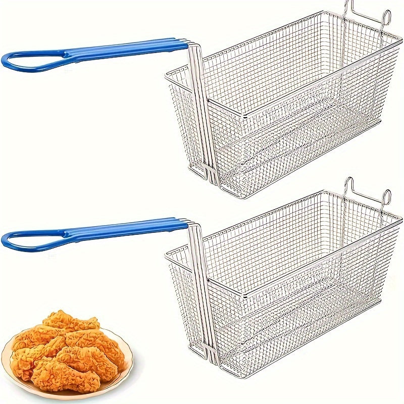 Cast Iron Deep Fryer Baskets Set with Dip Handles, Dishwasher Safe, Clear Finish