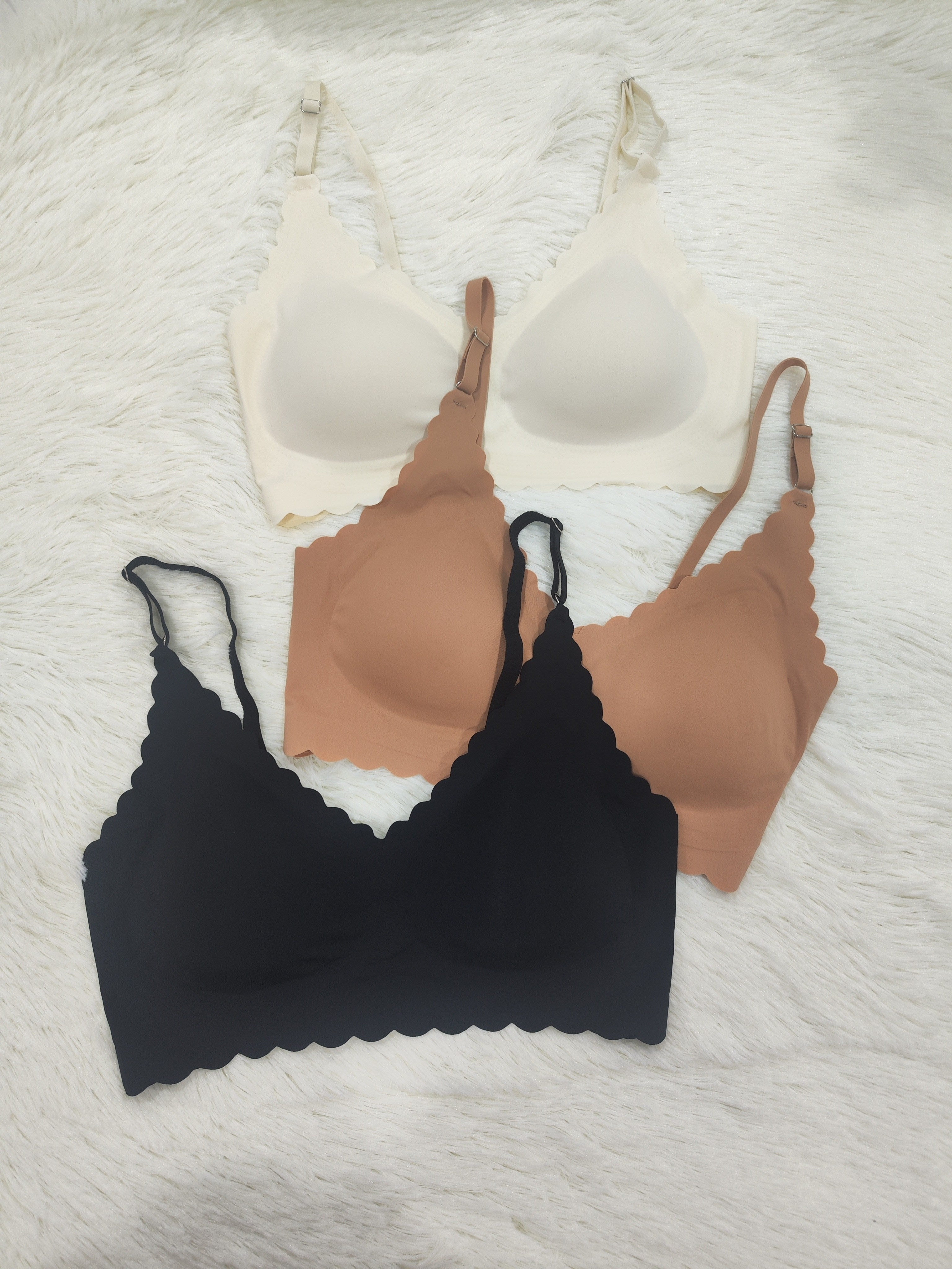 Women’s Seamless Scallop Trim Wireless Push Up Cami Bras Lingerie