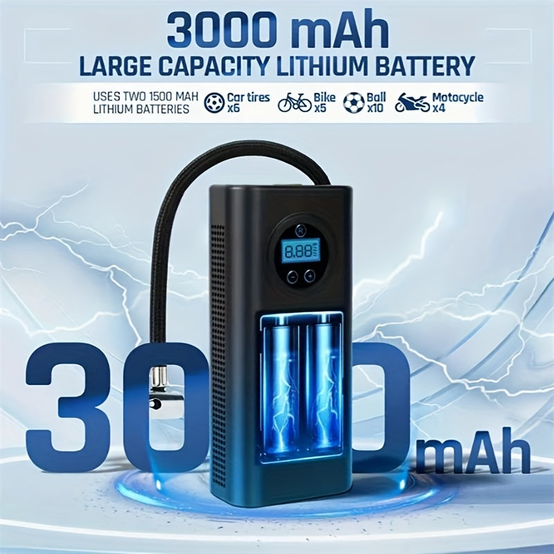 Portable Wireless Tire Inflator with LED Display, Rapid Air Compressor, Rechargeable Battery